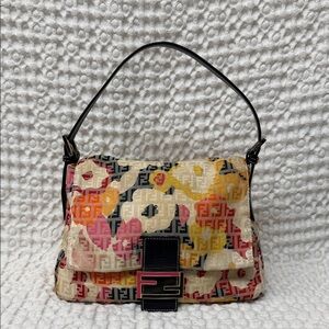 Fendi Zucchino Mama Baguette Flower Shoulder Bag